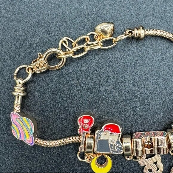Girls Charm Bracelet Gold Tone with 10 Dangly Charms 1989, TS, Swiftie, Coffee - Picture 5 of 8